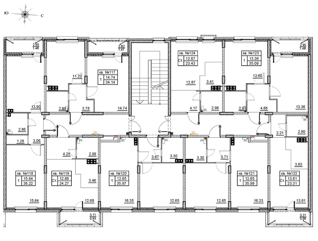 2-комнатная (Евро) квартира, 36.1 м² - планировка этажа