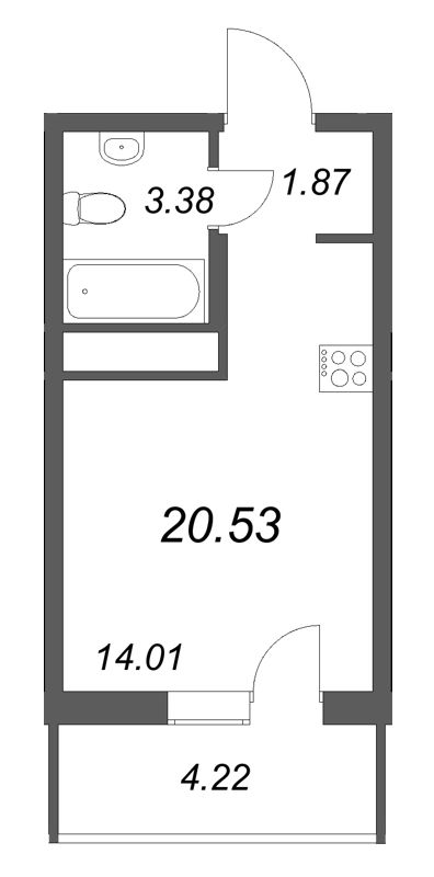Квартира-студия, 20.53 м² в ЖК "Аэросити Лайф" - планировка, фото №1