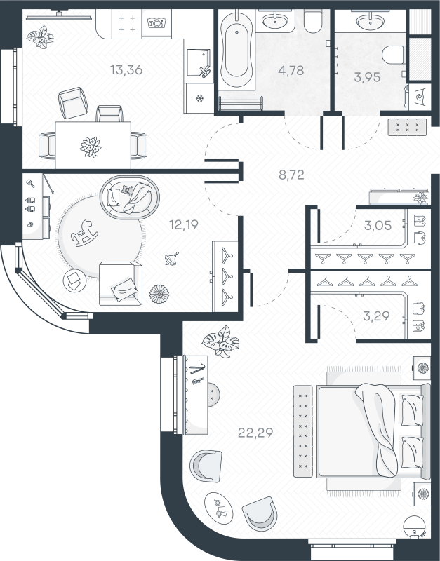 2-комнатная квартира, 71.63 м² в ЖК "MONODOM-ART" - планировка, фото №1