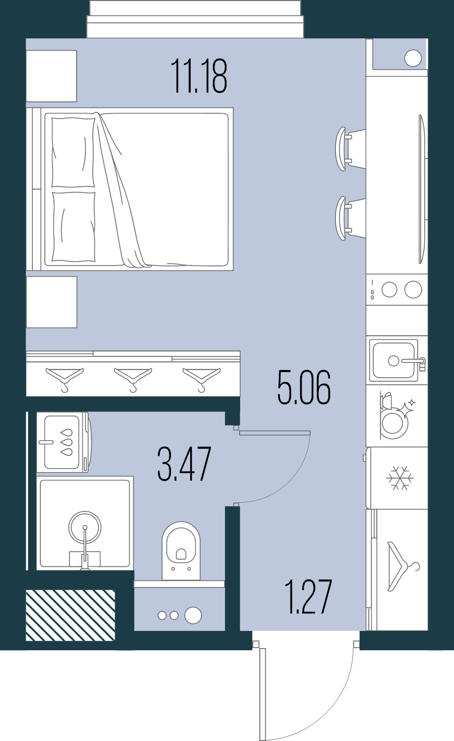 Квартира-студия, 20.98 м² в ЖК "Новая Земля" - планировка, фото №1