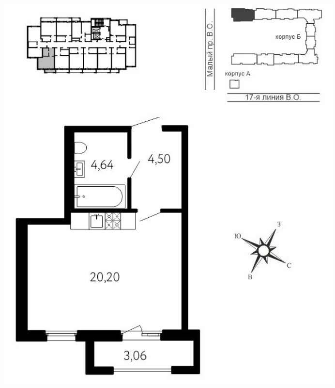 Квартира-студия, 30.26 м² в ЖК "17-я линия" - планировка, фото №1