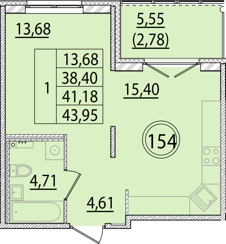 2-комнатная (Евро) квартира, 38.4 м² в ЖК "Образцовый квартал 15" - планировка, фото №1