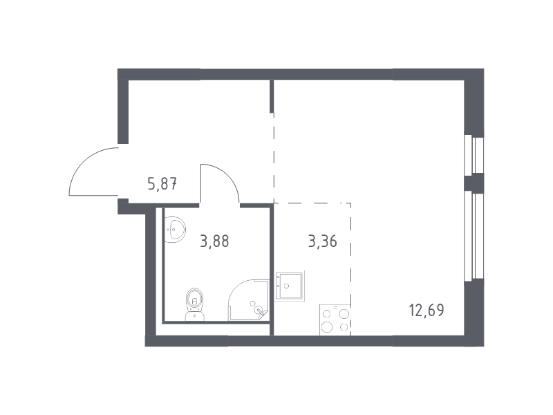 Квартира-студия, 25.8 м² - планировка, фото №1