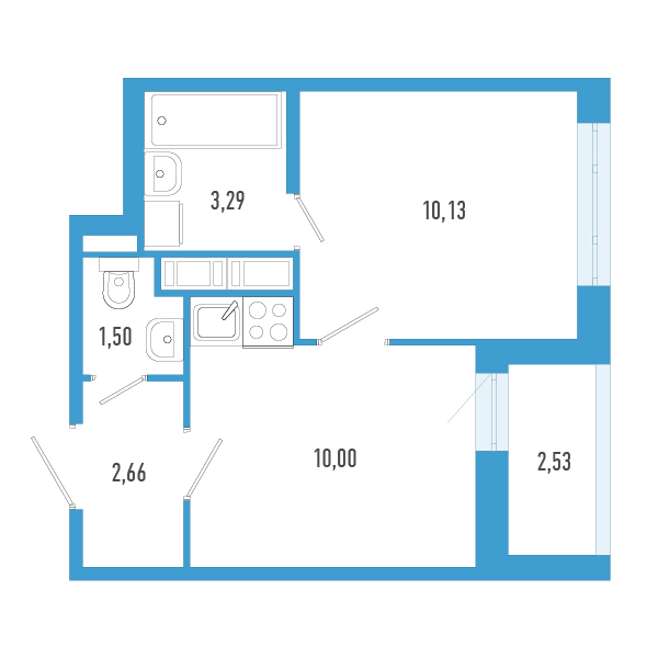 1-комнатная квартира, 28.85 м² в ЖК "AEROCITY" - планировка, фото №1
