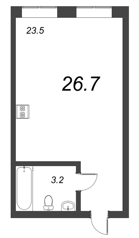 Квартира-студия, 26.7 м² - планировка, фото №1