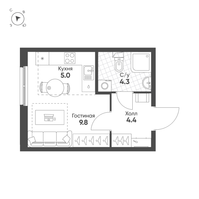 Квартира-студия, 23.5 м² в ЖК "Клюква.Парк" - планировка, фото №1