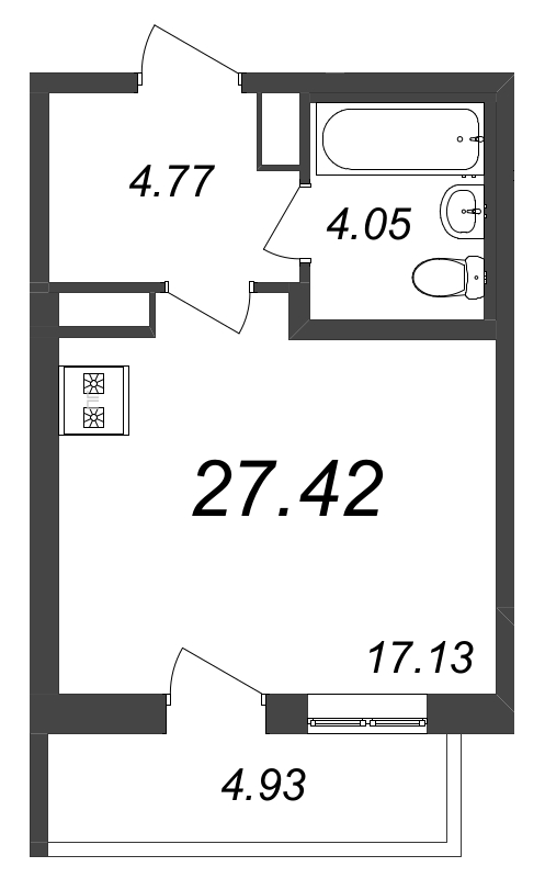Квартира-студия, 27.42 м² в ЖК "AEROCITY" - планировка, фото №1