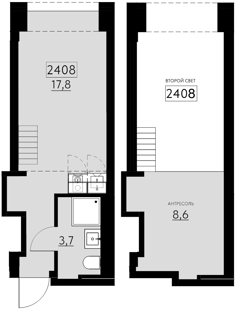 2-комнатная (Евро) квартира, 30.1 м² в ЖК "Авеню на Карповке" - планировка, фото №1