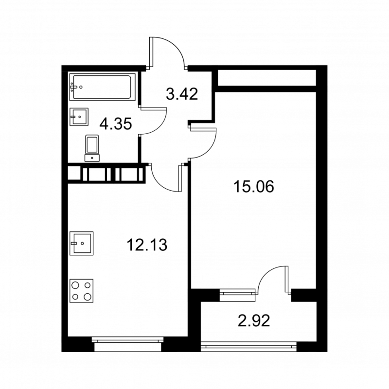 1-комнатная квартира, 36.42 м² в ЖК "Квартал Заречье" - планировка, фото №1