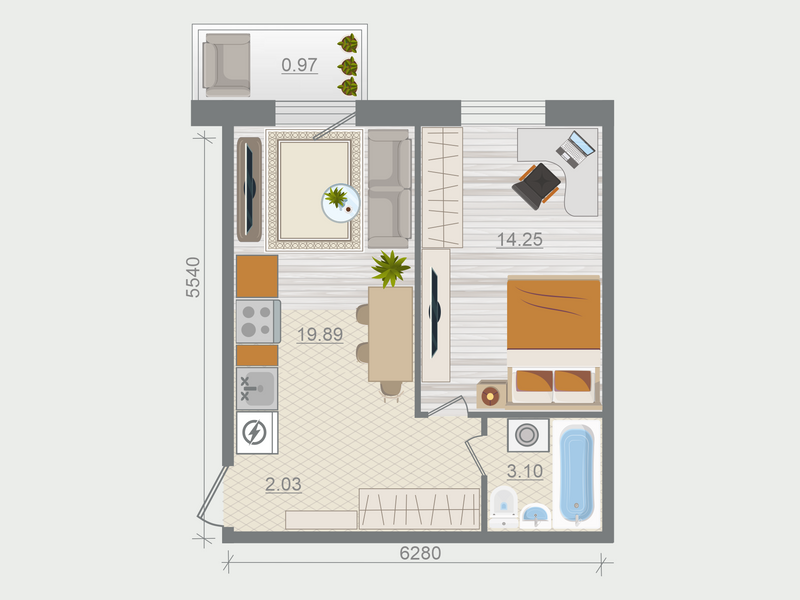 2-комнатная (Евро) квартира, 40.24 м² в ЖК "Эко Квартал Гармония" - планировка, фото №1