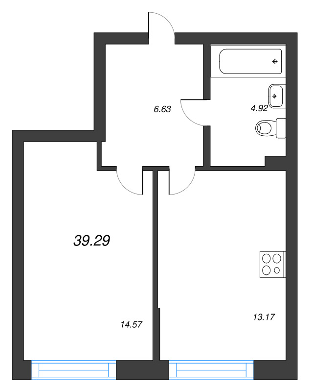 1-комнатная квартира, 39.29 м² в ЖК "Охтинские высоты" - планировка, фото №1