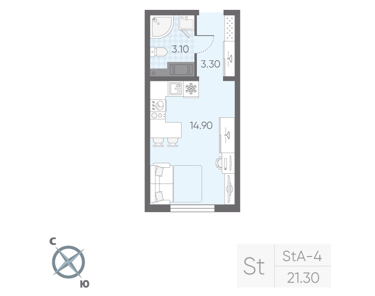 Квартира-студия, 21.3 м² в ЖК "Ручьи" - планировка, фото №1