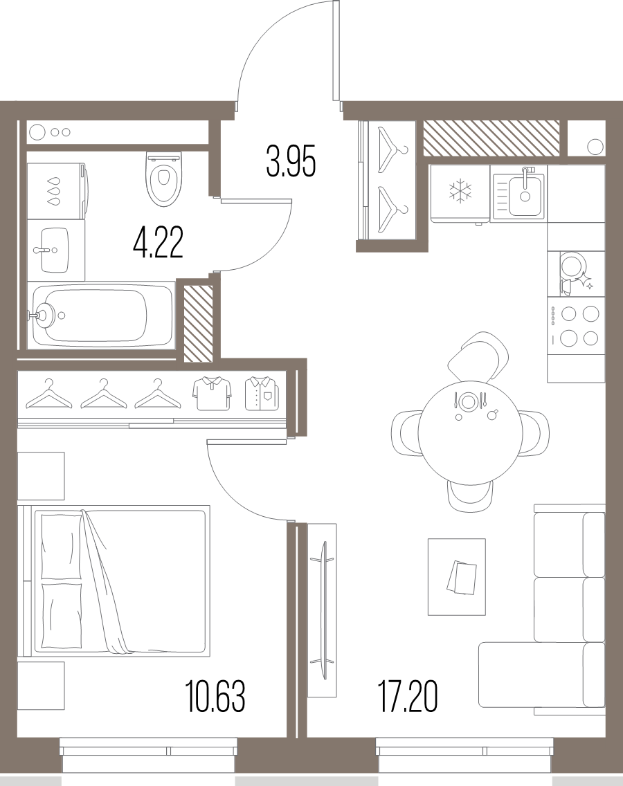 2-комнатная (Евро) квартира, 36 м² в ЖК "Legenda Васильевского" - планировка, фото №1