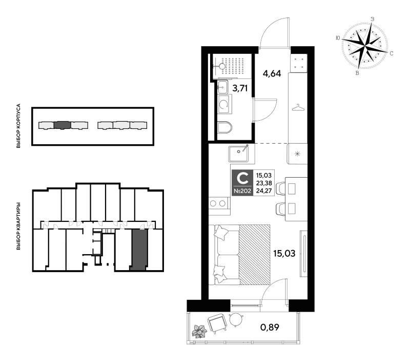 Квартира-студия, 24.27 м² в ЖК "Догма Юкки" - планировка, фото №1