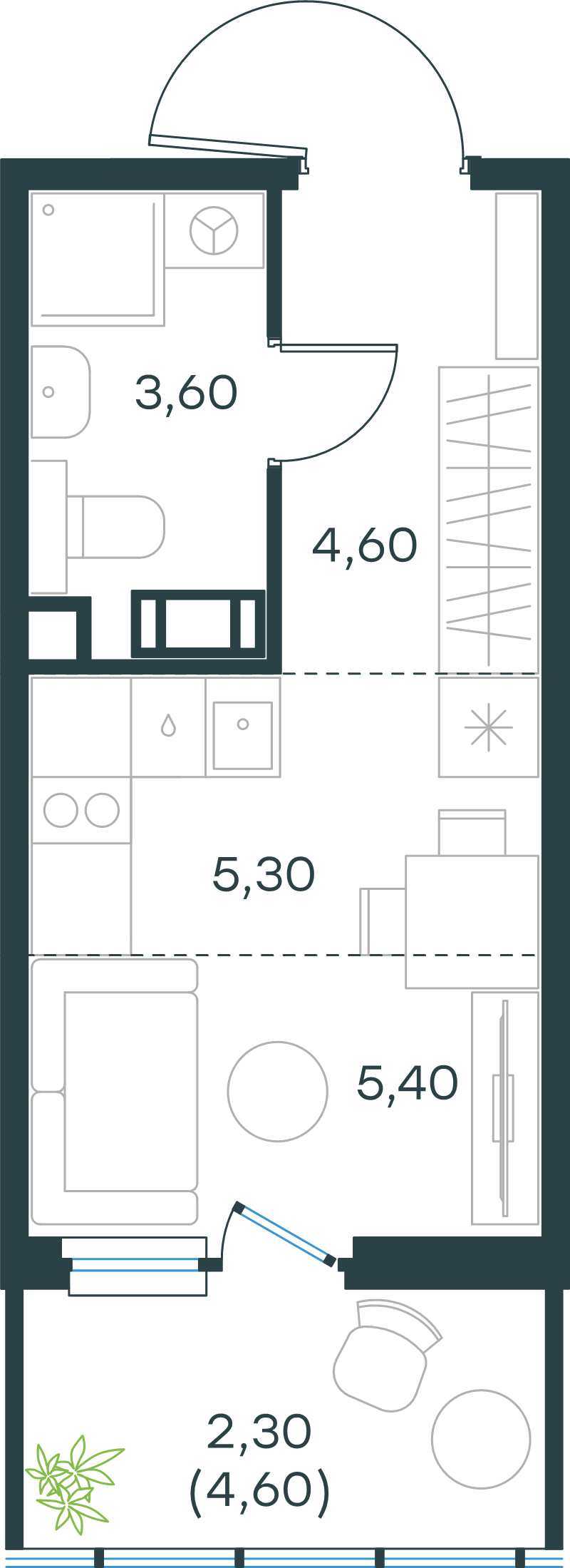 Квартира-студия, 21.2 м² в ЖК "Левел Мечникова" - планировка, фото №1