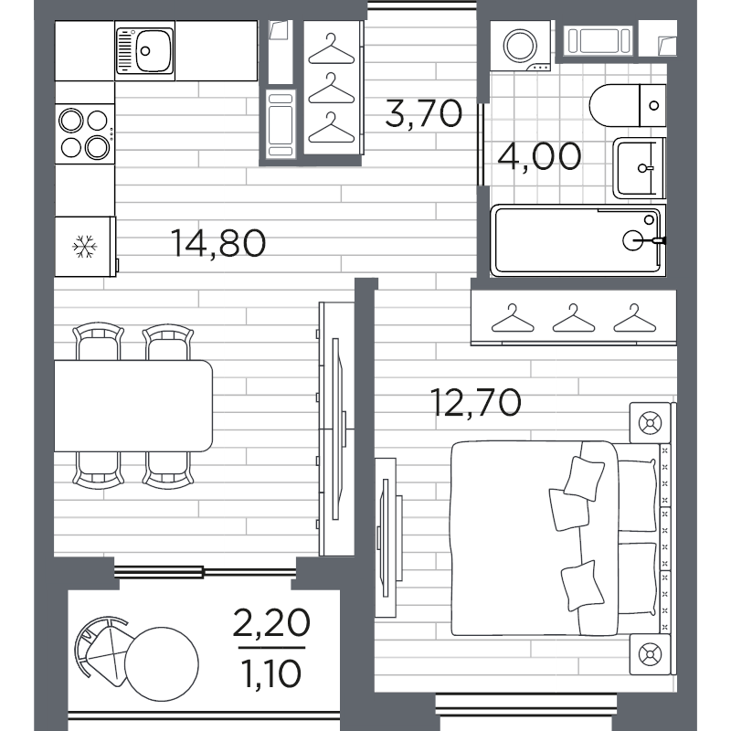 1-комнатная квартира, 36.3 м² в ЖК "PLUS Пулковский" - планировка, фото №1