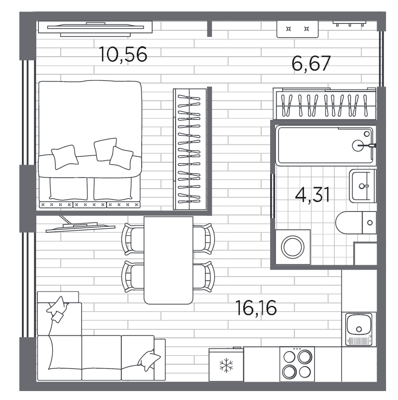 1-комнатная квартира, 37.9 м² в ЖК "Плюс Пулковский" - планировка, фото №1