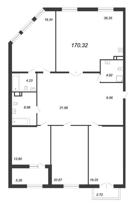 4-комнатная квартира, 172.6 м² - планировка, фото №1
