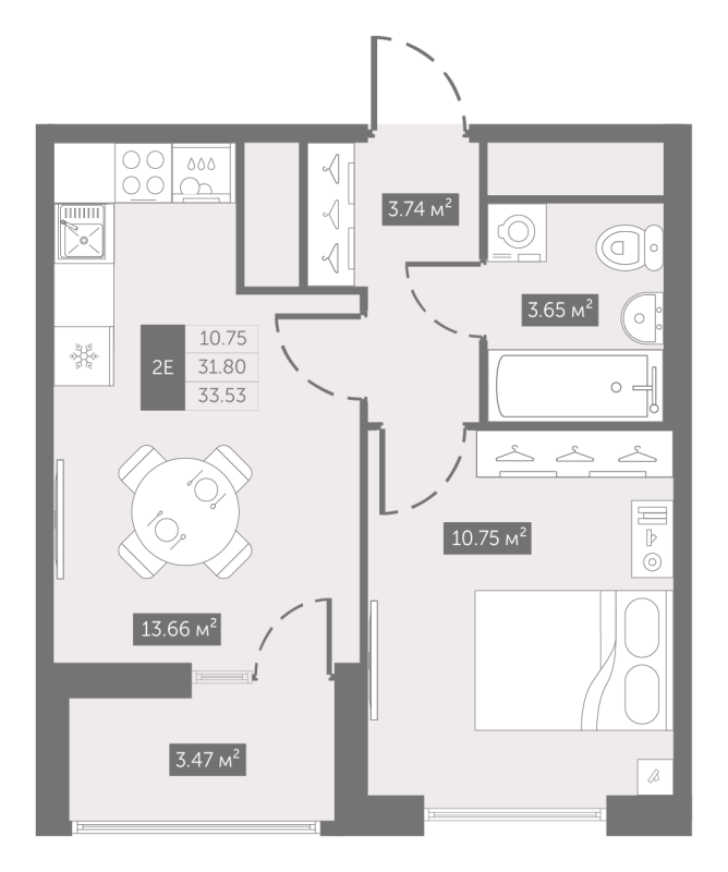 1-комнатная квартира, 33.53 м² в ЖК "UP-квартал Новый Московский" - планировка, фото №1
