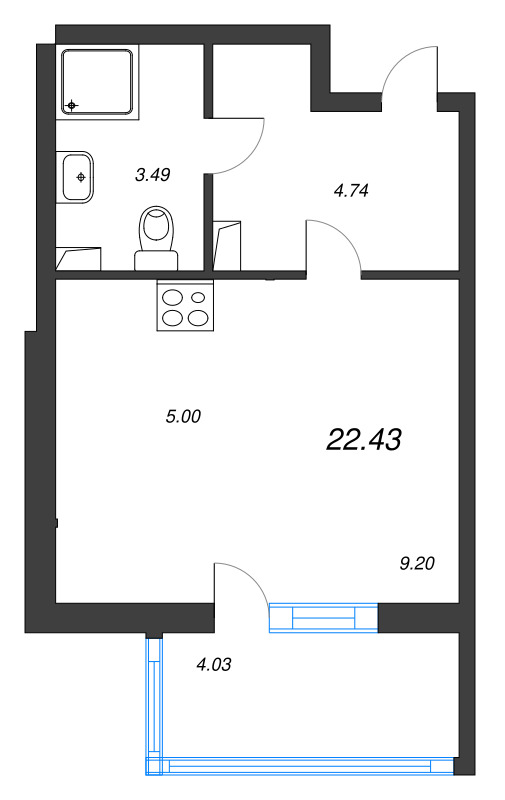 Квартира-студия, 22.43 м² в ЖК "Любоград" - планировка, фото №1
