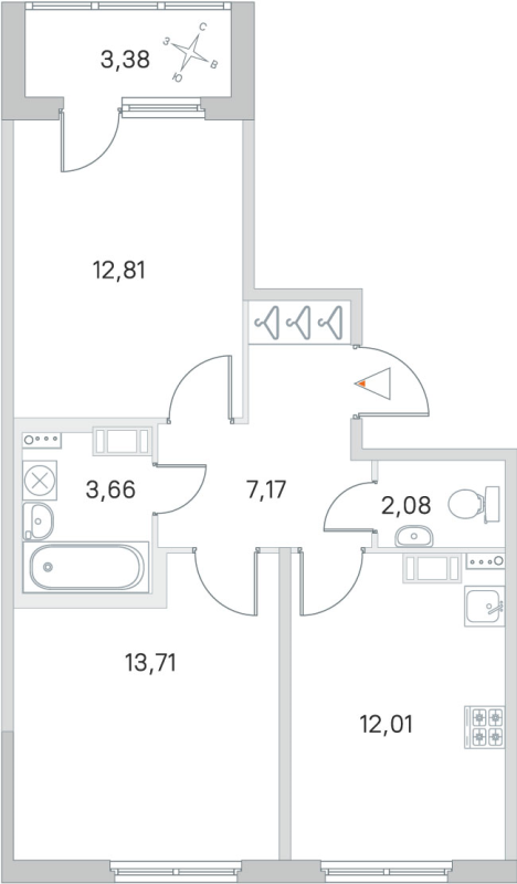 2-комнатная квартира, 51.44 м² в ЖК "Любоград" - планировка, фото №1