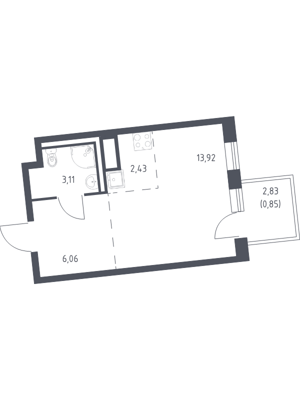 Квартира-студия, 26.37 м² в ЖК "Квартал Лаголово" - планировка, фото №1