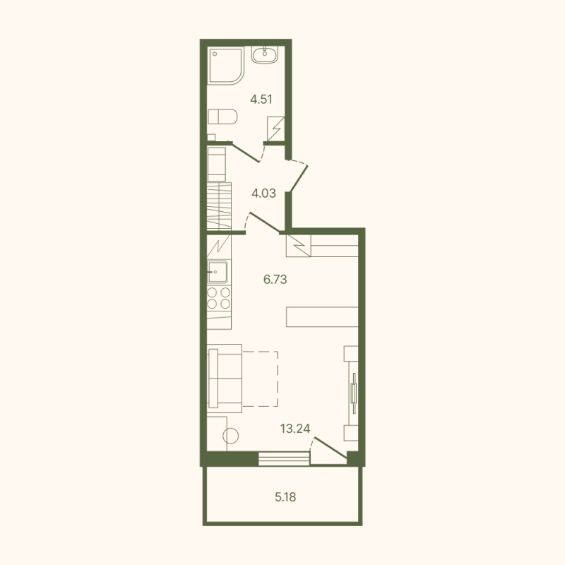 Квартира-студия, 30.01 м² в ЖК "Рауни" - планировка, фото №1