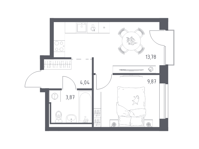 1-комнатная квартира, 31.56 м² в ЖК "Живи! В Рыбацком" - планировка, фото №1