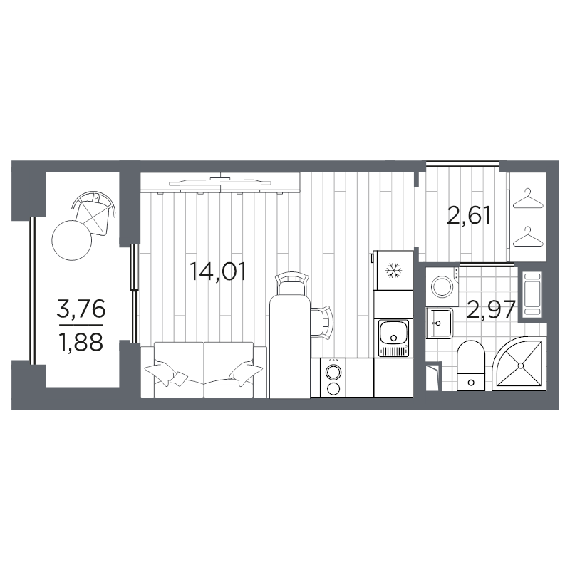 Квартира-студия, 21.47 м² в ЖК "Оптимист" - планировка, фото №1