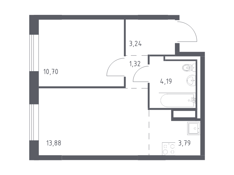 2-комнатная (Евро) квартира, 37.12 м² в ЖК "Квартал Лаголово" - планировка, фото №1