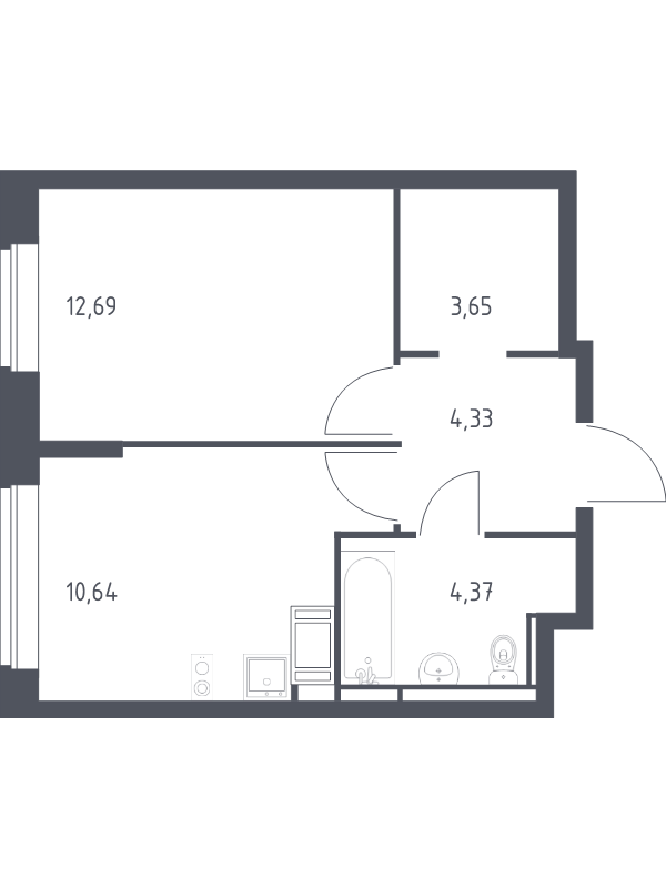 1-комнатная квартира, 35.68 м² в ЖК "Новое Колпино" - планировка, фото №1