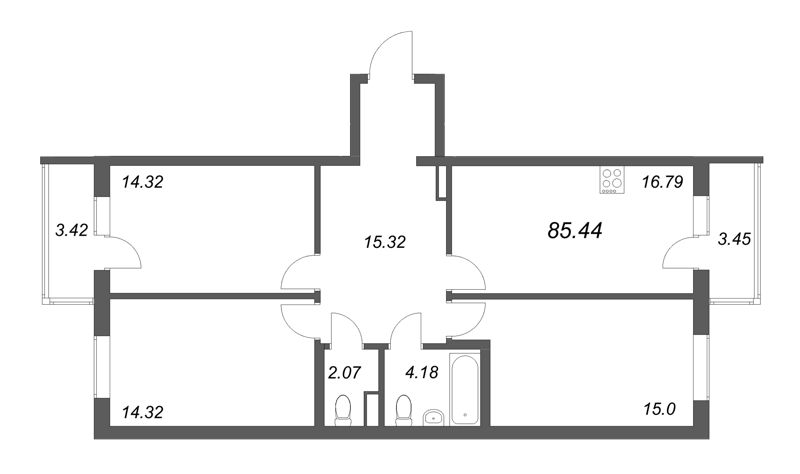 4-комнатная (Евро) квартира, 85.44 м² - планировка, фото №1