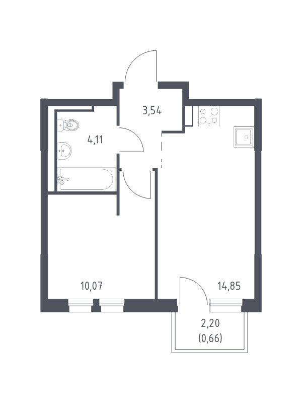 1-комнатная квартира, 33.23 м² в ЖК "Невская Долина" - планировка, фото №1