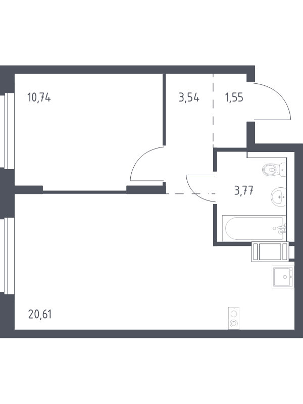 2-комнатная (Евро) квартира, 40.21 м² - планировка, фото №1