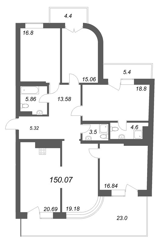 5-комнатная (Евро) квартира, 150.07 м² в ЖК "Фонтанка 130" - планировка, фото №1