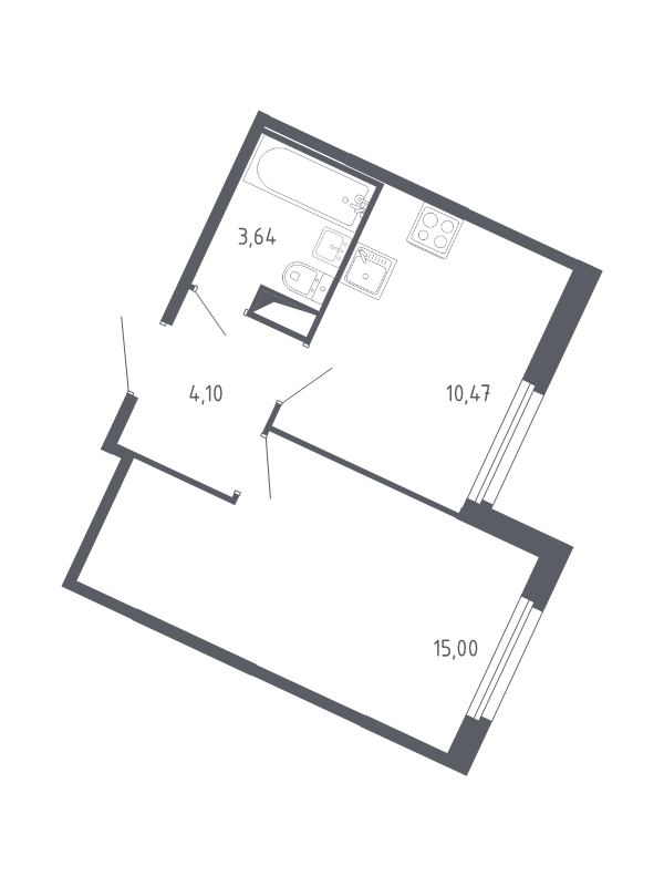 1-комнатная квартира, 33.21 м² - планировка, фото №1