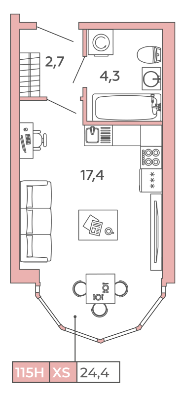Квартира-студия, 24.4 м² - планировка, фото №1