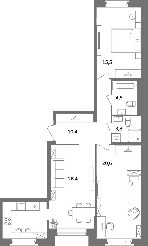 3-комнатная (Евро) квартира, 82 м² в ЖК "Антверпен" - планировка, фото №1