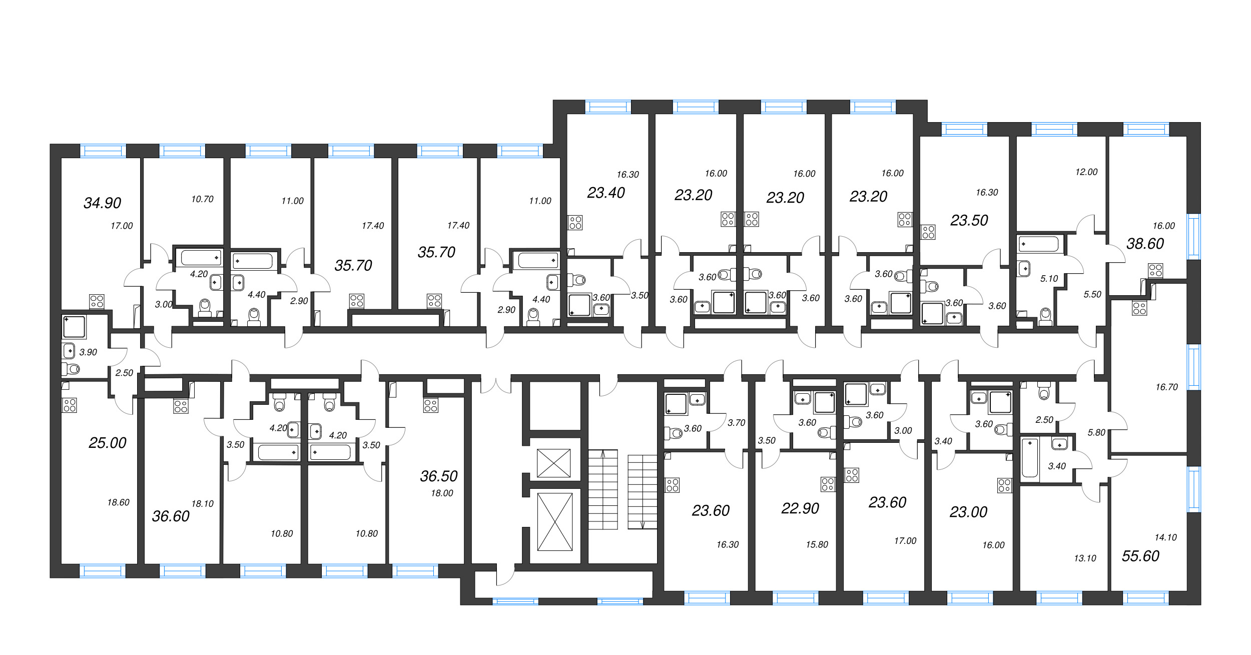 Квартира-студия, 23.2 м² в ЖК "Большая Охта" - планировка этажа