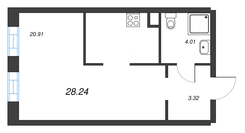Квартира-студия, 28.3 м² в ЖК "Зум на Неве" - планировка, фото №1