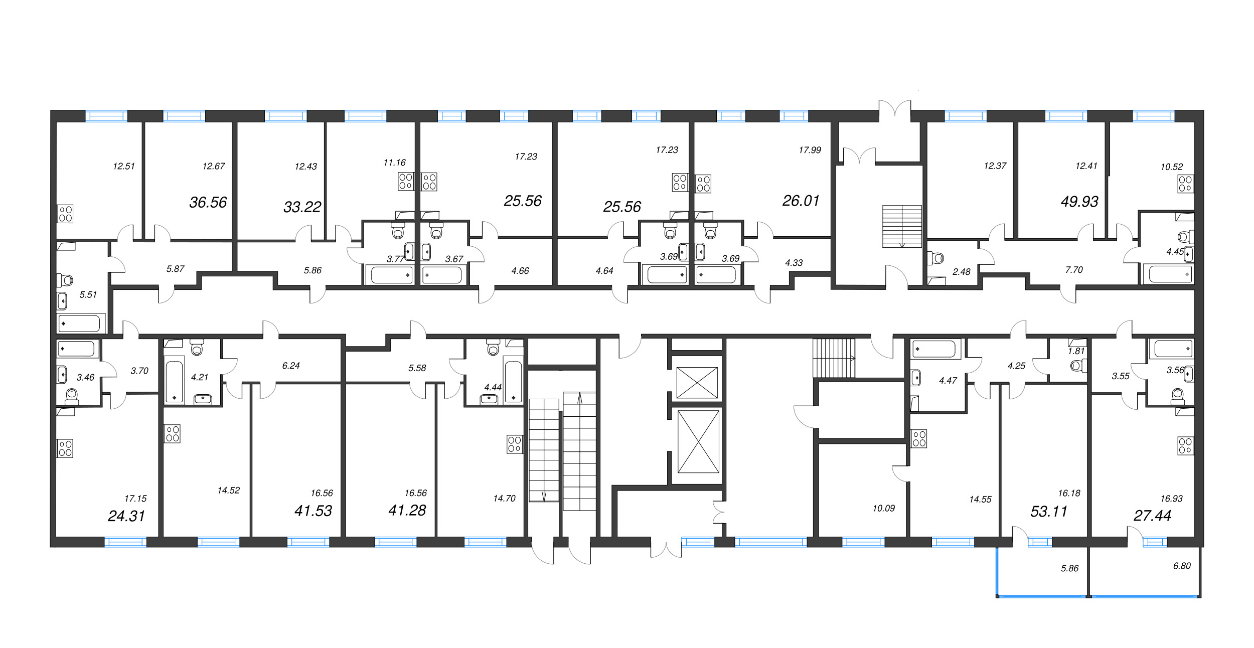 1-комнатная квартира, 33.22 м² - планировка этажа