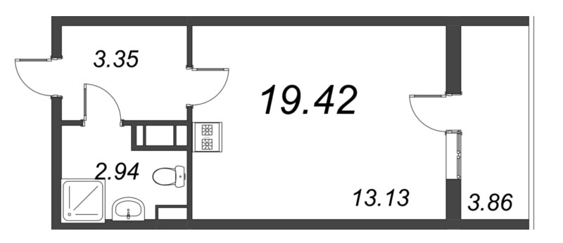 Квартира-студия, 19.42 м² в ЖК "Полис Приморский 2" - планировка, фото №1