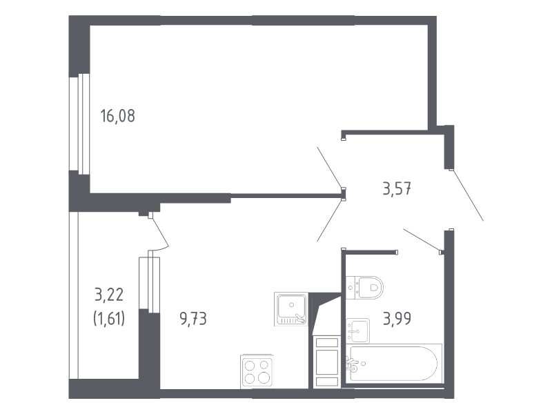 1-комнатная квартира, 34.98 м² в ЖК "Сандэй" - планировка, фото №1