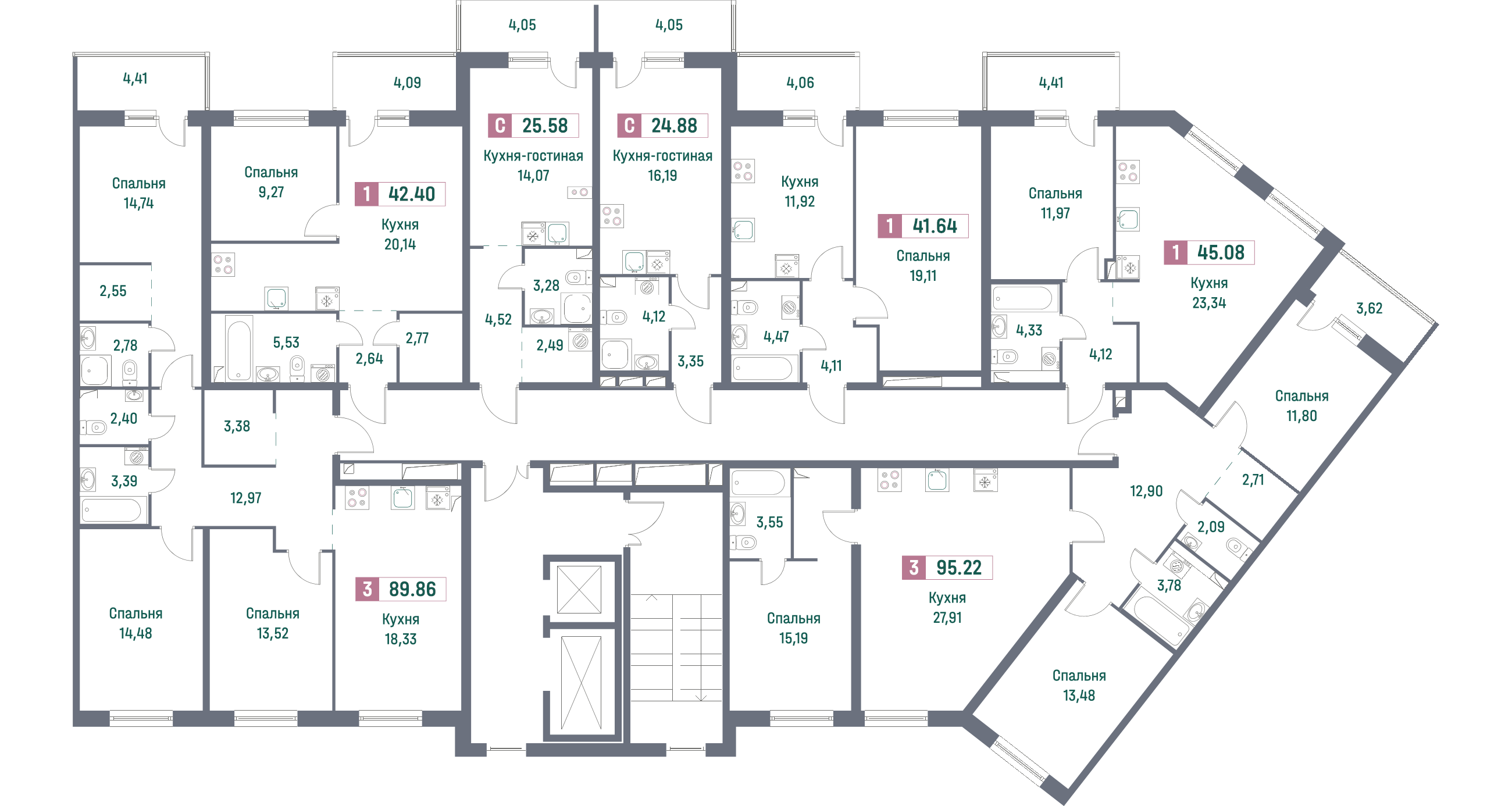 Квартира-студия, 25.58 м² в ЖК "Фотограф" - планировка этажа