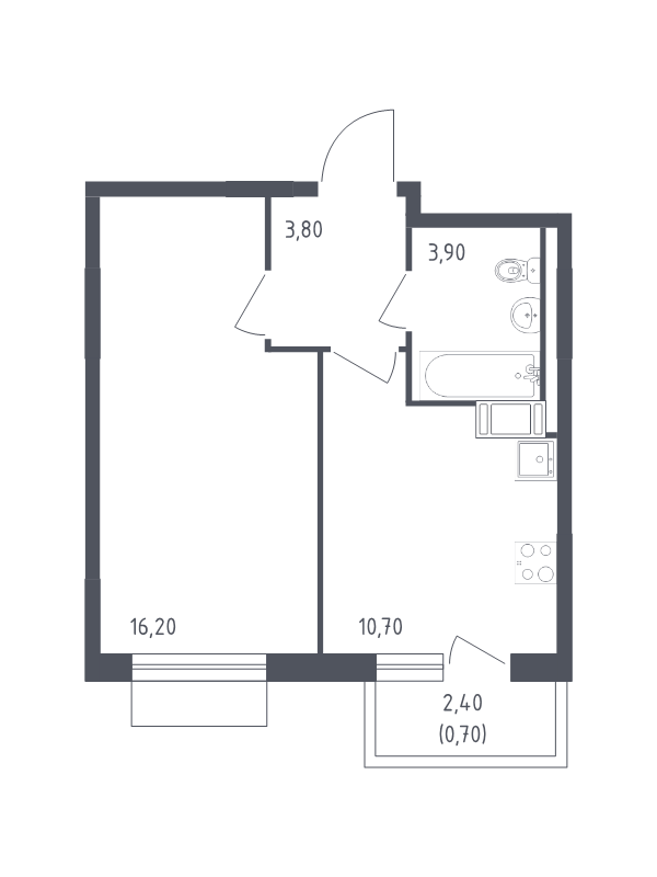 1-комнатная квартира, 35.3 м² - планировка, фото №1