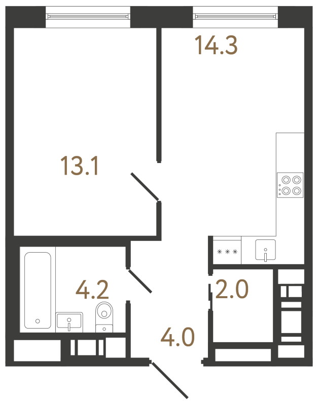 1-комнатная квартира, 37.6 м² в ЖК "Передвижники 2" - планировка, фото №1