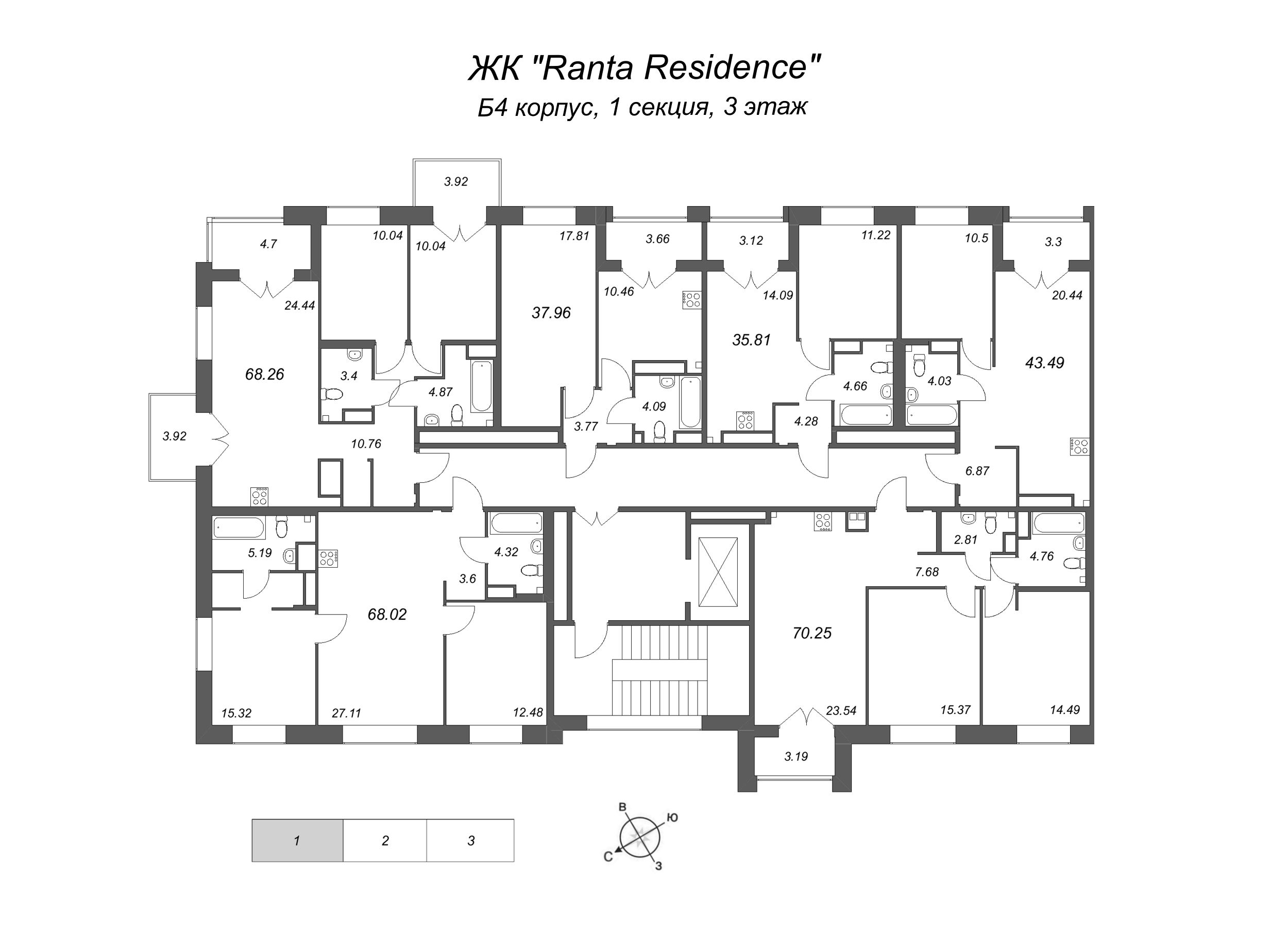 1-комнатная квартира, 35.81 м² - планировка этажа