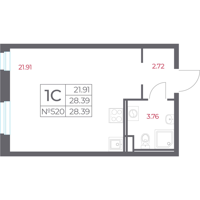 Квартира-студия, 28.39 м² в ЖК "Город-спутник Южный" - планировка, фото №1