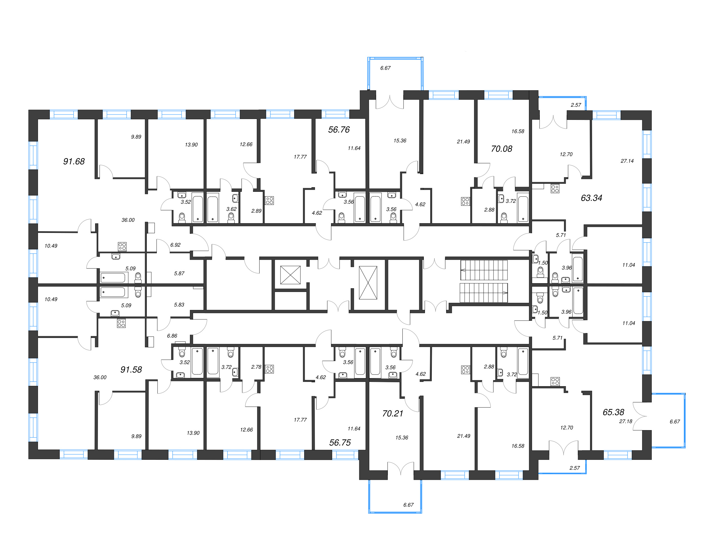 3-комнатная (Евро) квартира, 70.21 м² в ЖК "Alpen" - планировка этажа