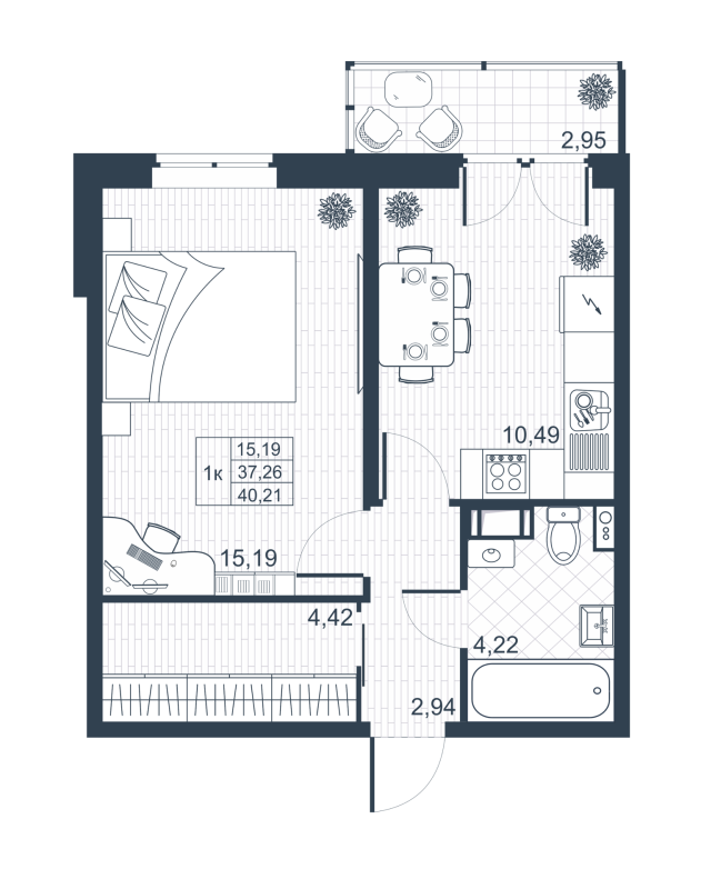 1-комнатная квартира, 37.1 м² в ЖК "Ново-Антропшино" - планировка, фото №1